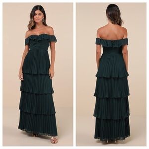 Lulus Always Remarkable Emerald Pleated Off-the-Shoulder
Maxi Dress